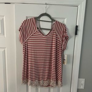 Rewind, rose and cream stripped tee shirt, size XL